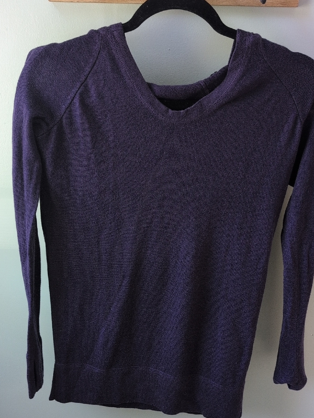 lululemon purple knit top with metal nameplate